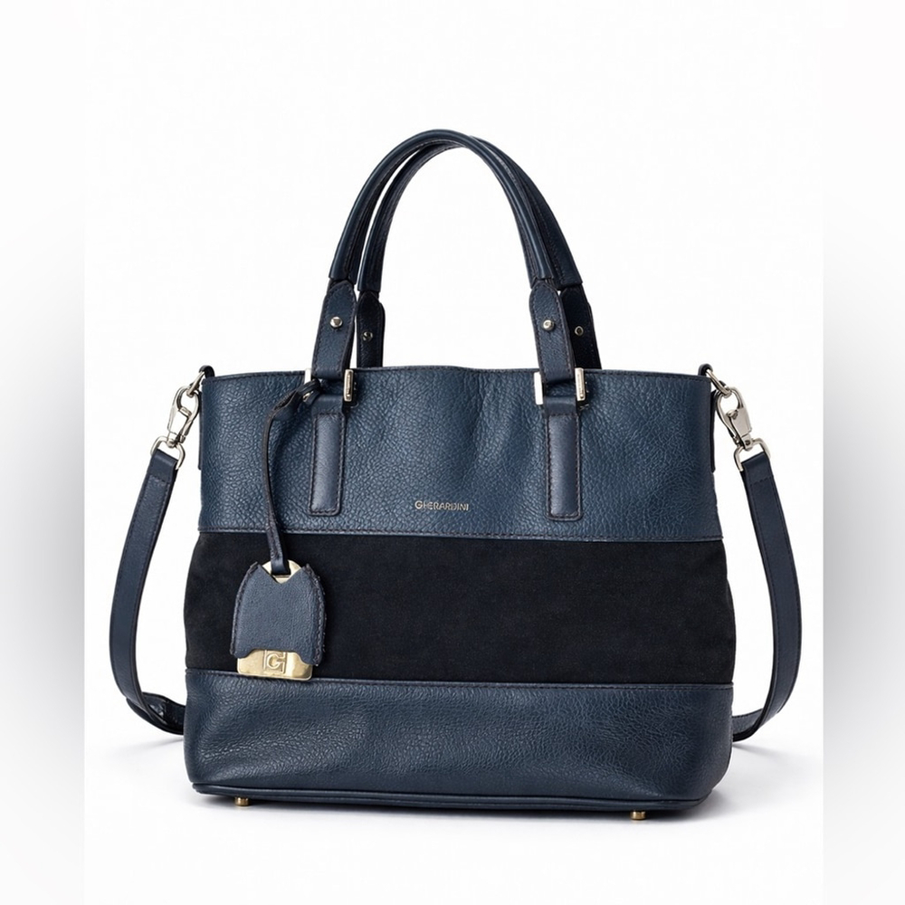 Gherardini Made in Italy Blue & Black Leather Suede Tote Bag
